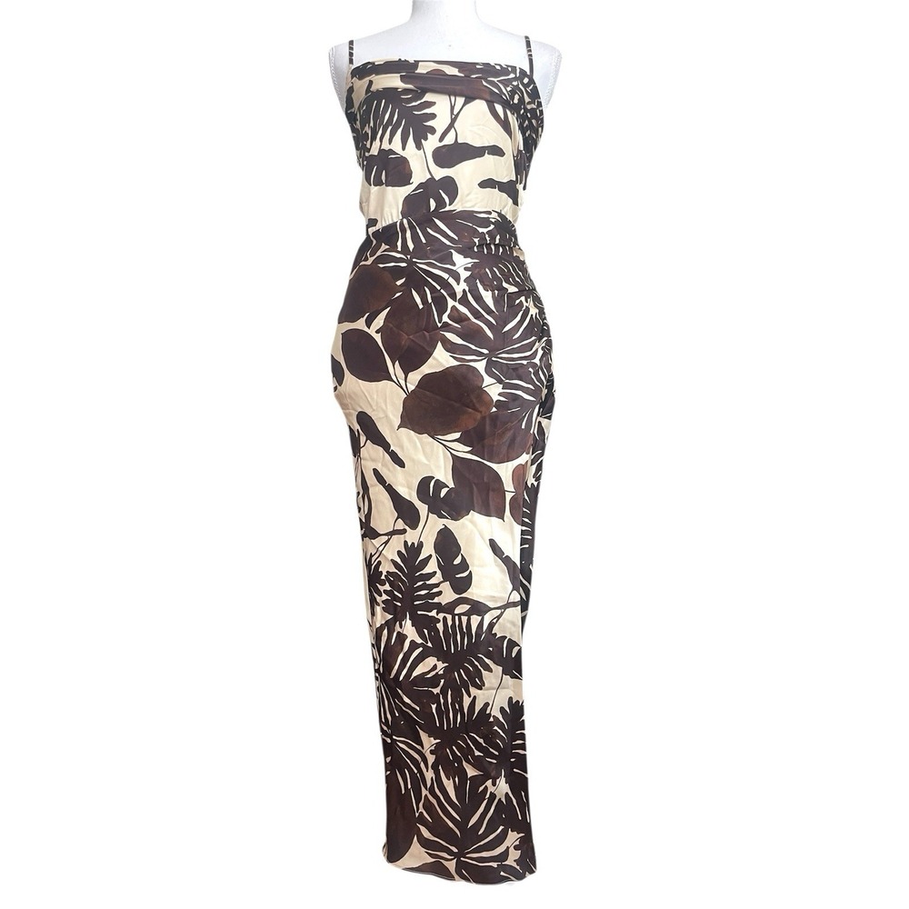 NWT Nicholas Chocolate Brown Skyler Draped Satin Midi Dress Sz 4 Tropical Resort - Picture 6 of 15